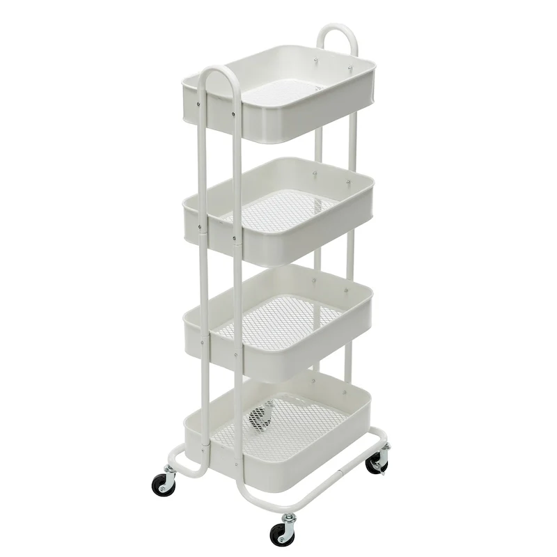 4-Tier Metal Rolling Cart with Wheels – White/Pink/Black/Red/Beige/Blue/Grey, 1-User