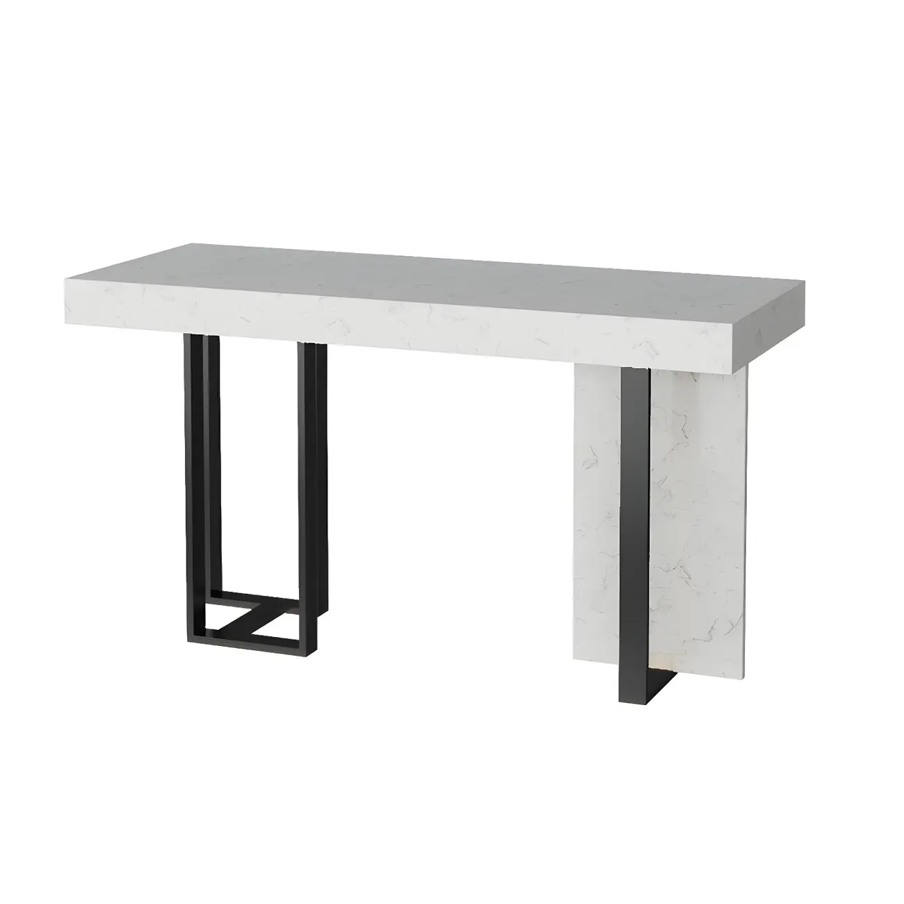 Rectangle White Marble Top Iron Base Dining Bar Table