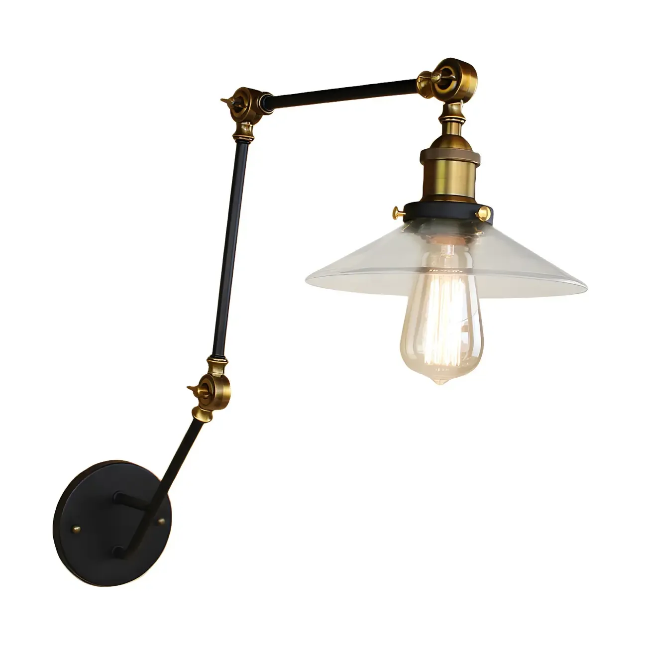 Wide Flare Brass Black 3-Section Arm Swing Wall Light