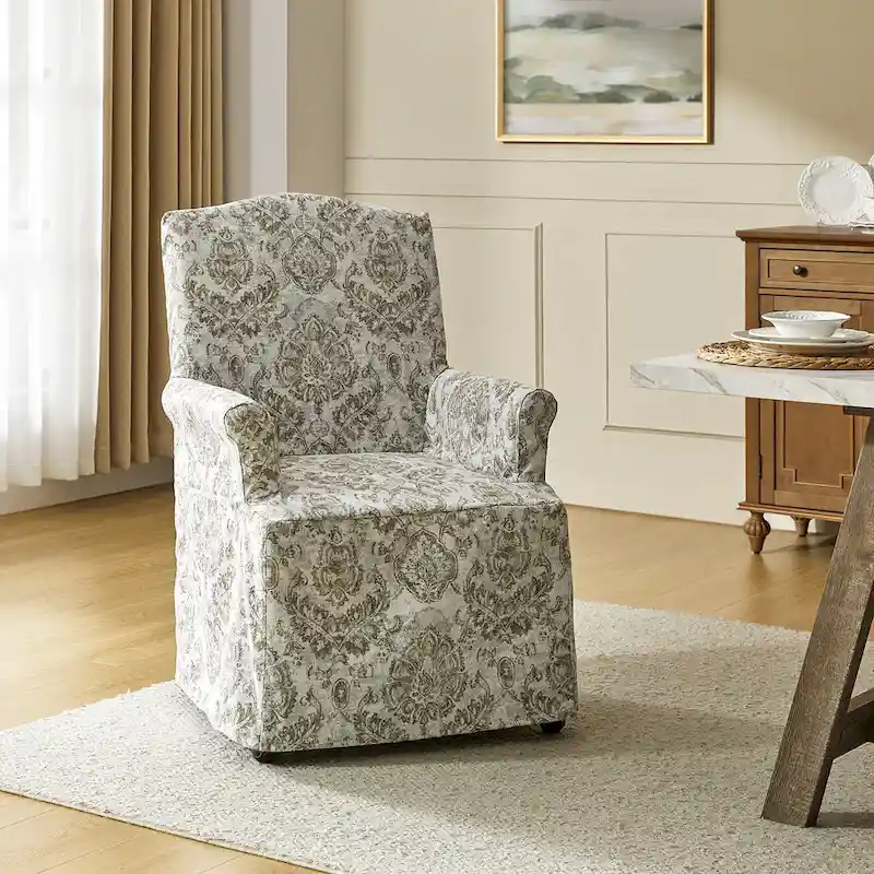 Alethea Upholstered Slipcover Arm Dining Chair with Soild Wood Legs by HULALA HOME