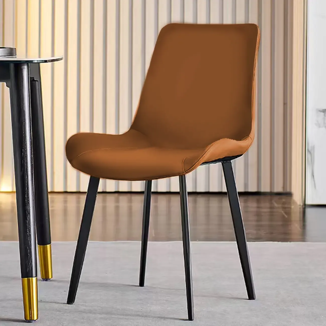 Simple Low Back Faux Leather Dining Chair with Alloy Legs