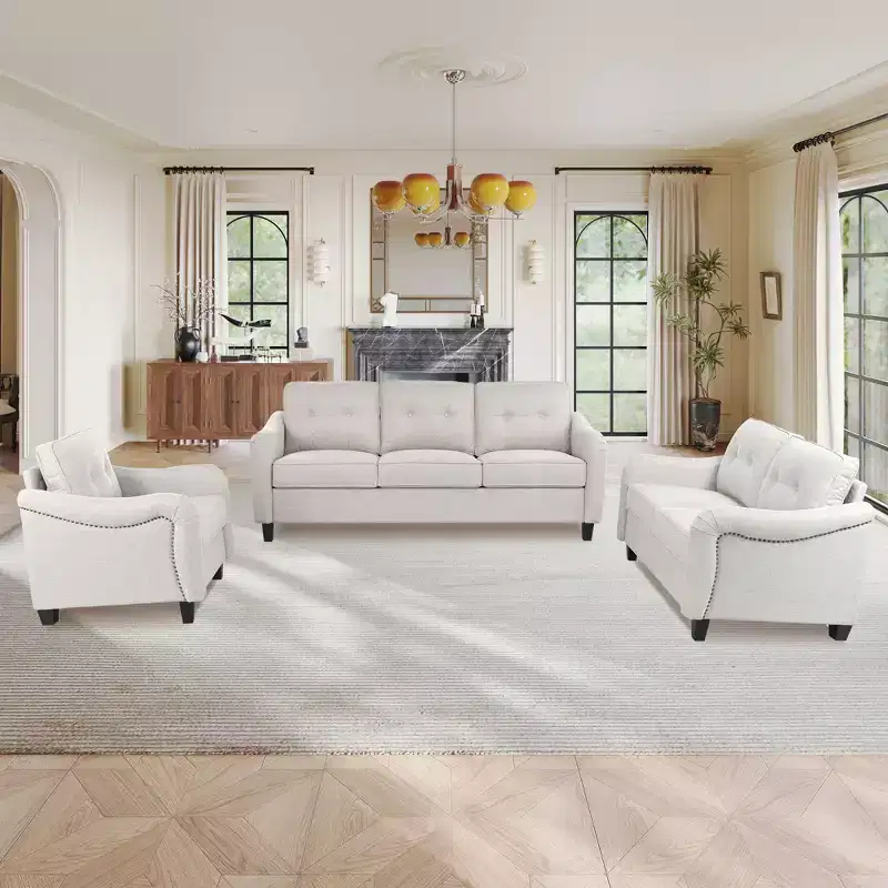 GDFStudio McLarnan Contemporary 3 Piece Fabric Tufted Sofa Set