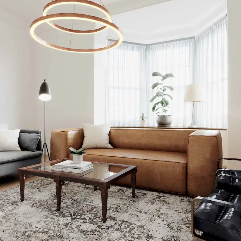 Modern Brown Blended Leather Sofa - 89.8W x 38.2D x 27.2H