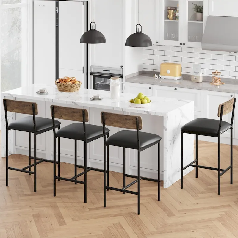 Bar Stools Set of 4, Kitchen Bar Stools with Footrest