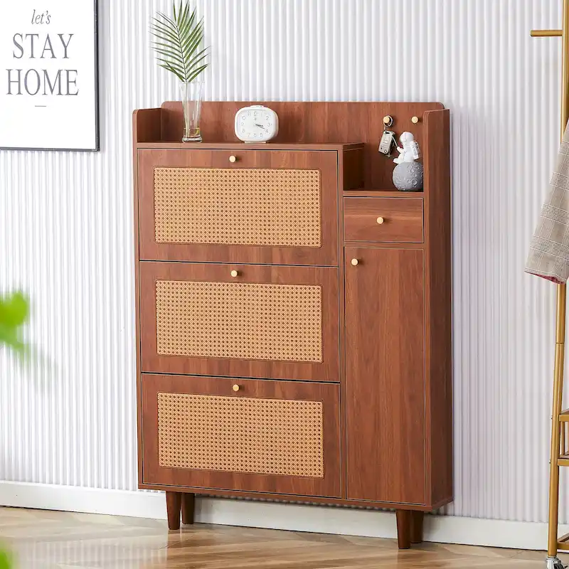 Modern minimalist storage cabinet, Japanese rattan shoe cabinet, bed top cabinet, small home furniture
