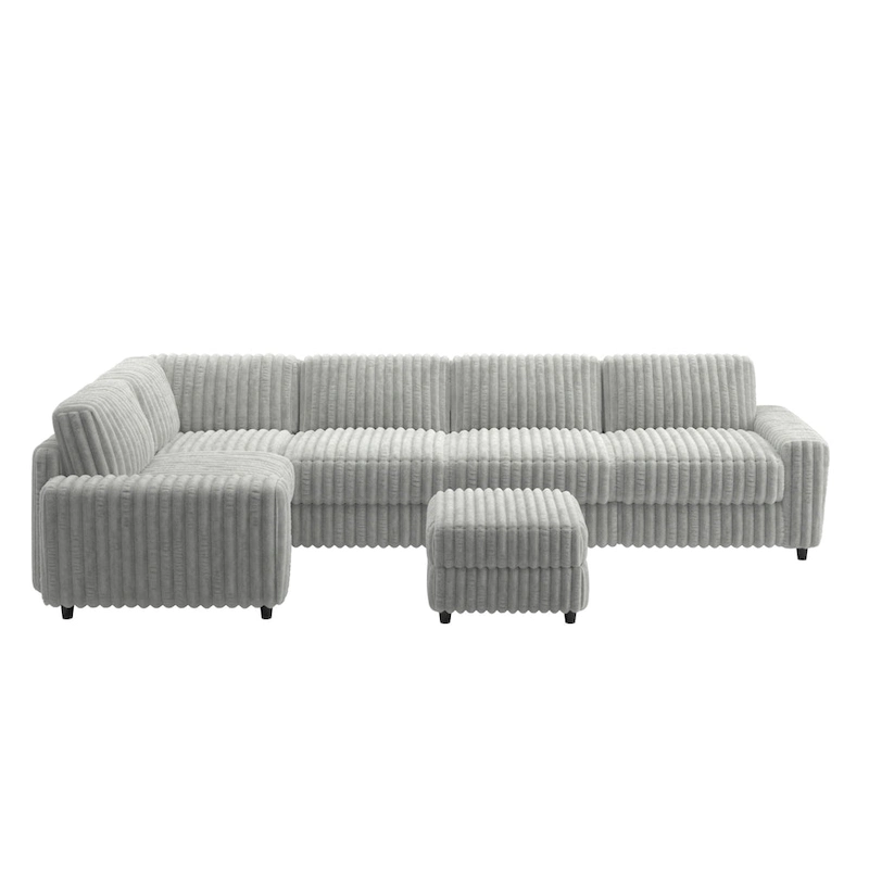 Veyron Furry Channel Fabric Down-filled L-Shape 4-Seat Modular Sectional Sofa with Ottoman by iNSPIRE Q Modern