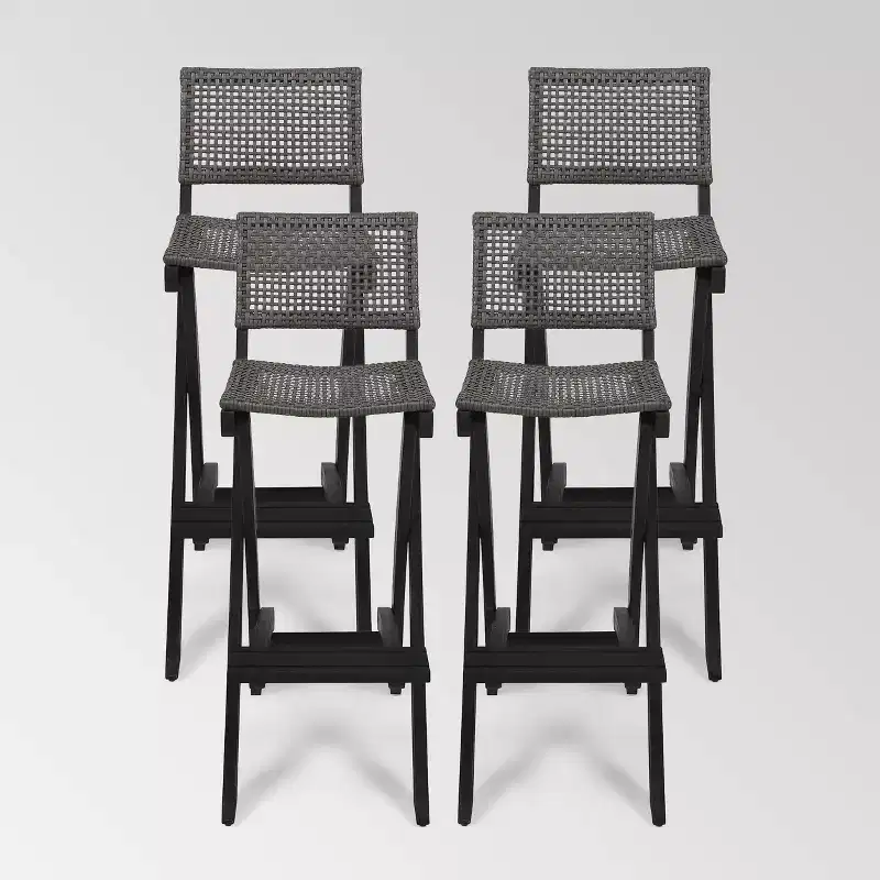 Polaris 4pk Acacia Wood Folding Barstools Dark Gray - Christopher Knight Home: Weather-Resistant Patio Seating