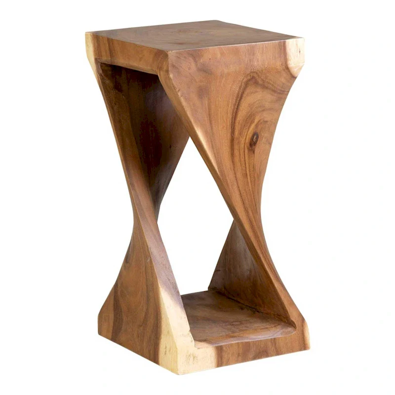 Wood Sculpted End Table, Natural/White Wash, Rustic, Single