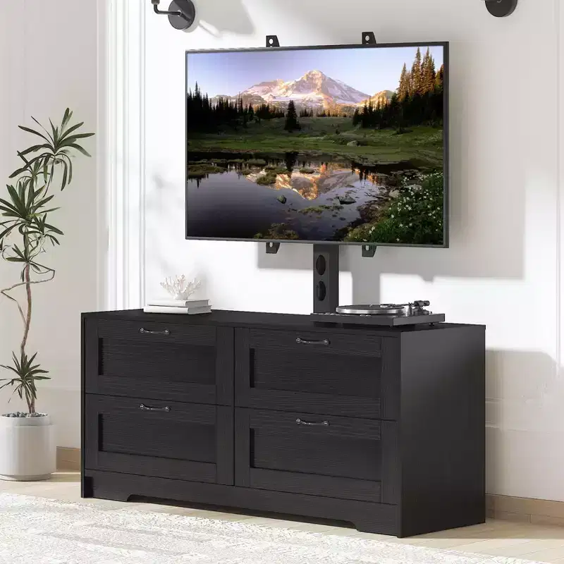 TV Stand with Mount & 4 Drawers, Wooden Entertainment Center for TVs Up to 80 Inch, Adjustable Media Console Table for Living Room Bedroom