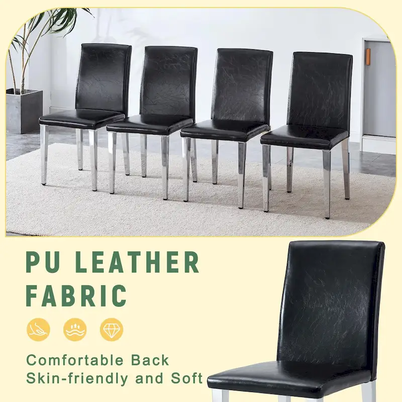 Dining Chairs Set of 4,Modern Kitchen & Dining Room Chairs,Faux Leather Cushion Seat Metal Legs