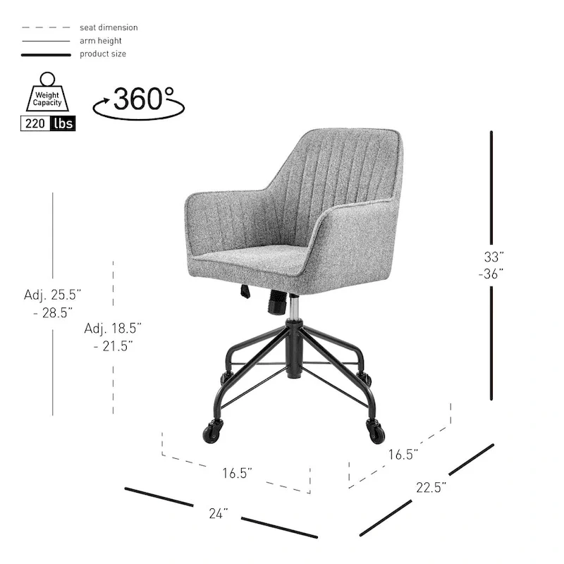 Swivel Office Chair with Adjustable Height and Caster Wheels