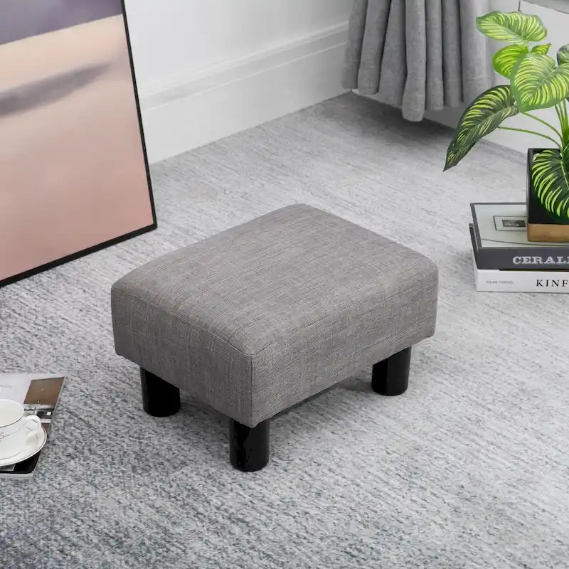 Grey Linen Rectangle Ottoman – Single Seat / Footrest