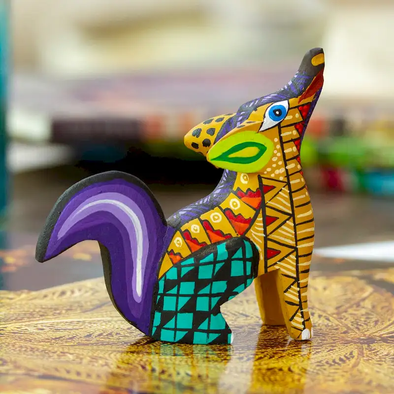 Novica Handmade Sunshine Coyote Wood Alebrije Figurine