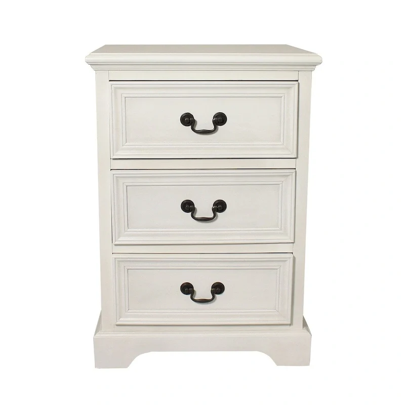 Antique White 3-drawer Solid Wood Nightstand