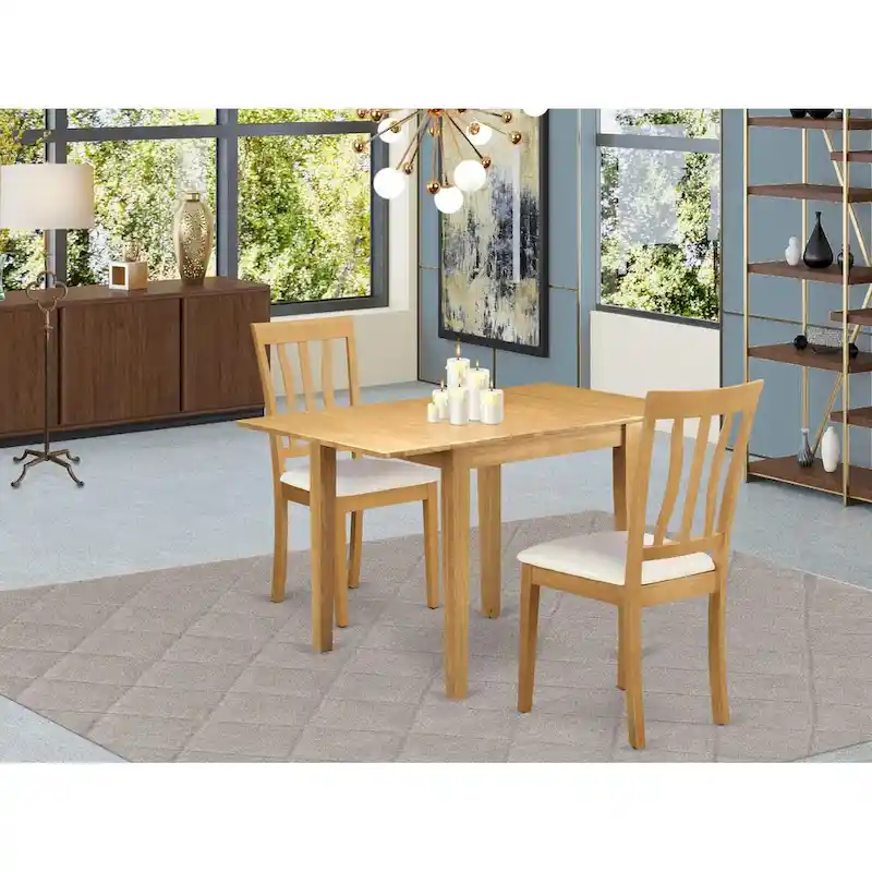 Drop Leaf Dining Table Set with Faux Leather Chairs, Oak