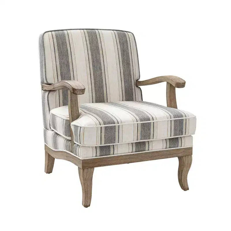 Rinaldo Farmhouse Style Stripes Armchair with Solid Wood Arms for Living Room Lounge Bedroom| ART OF LIVING DESIGNS