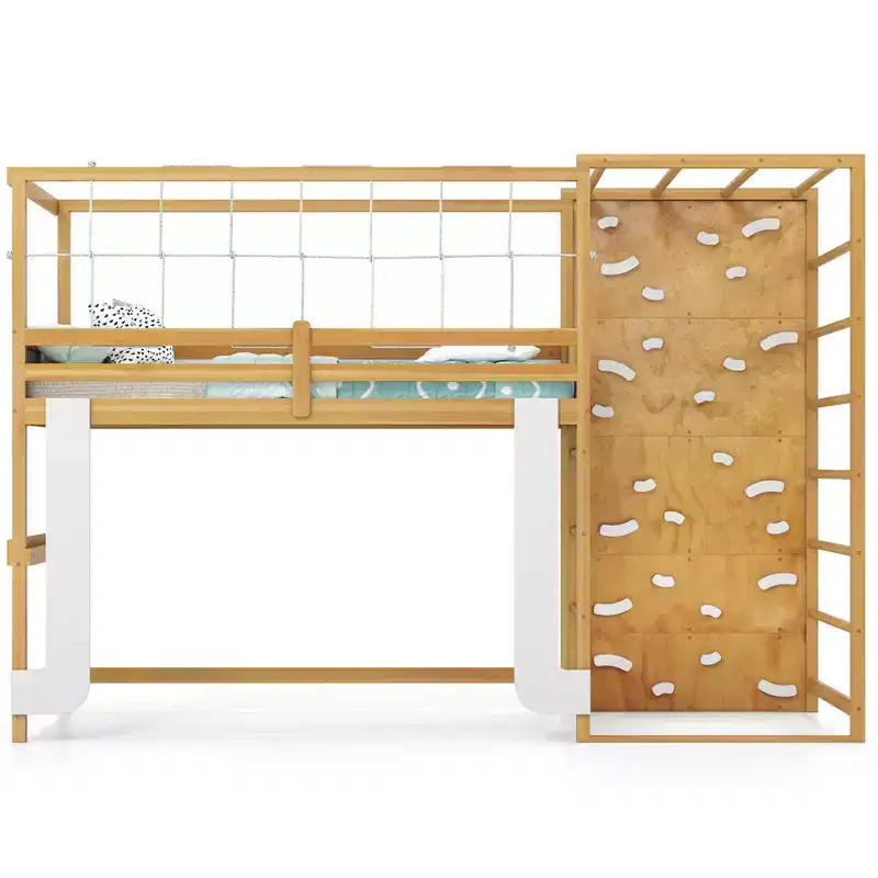 Costway Twin Bunk Bed with Jungle Gym, Climbing Ladder, Rock Wall & Monkey Bar