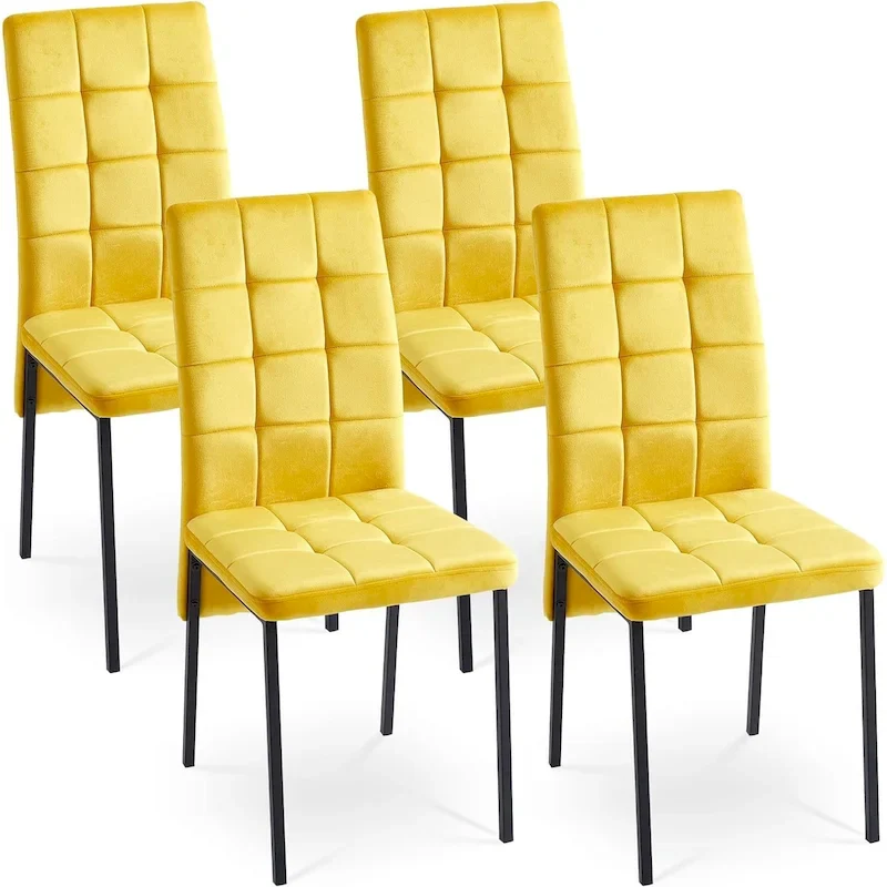 Velvet High Back Dining Chair with Swallow-Tail Design & Gold Metal Legs