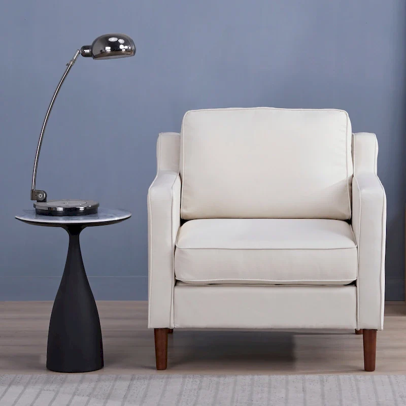 Ivory / Dark Gray / Camel / Brown / Green Faux Linen & Vegan Leather Accent Armchair, Single Seat