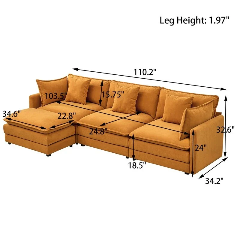 110.2 Chenille Three Seater Upholstered Sofa, Ottoman