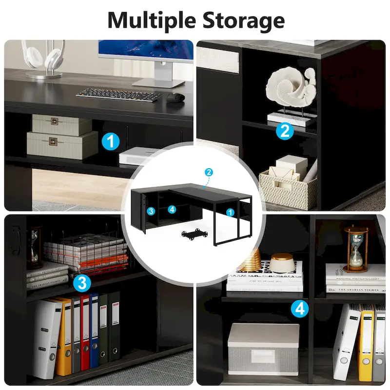 71 inch L Shaped Executive Desk with Cabinet