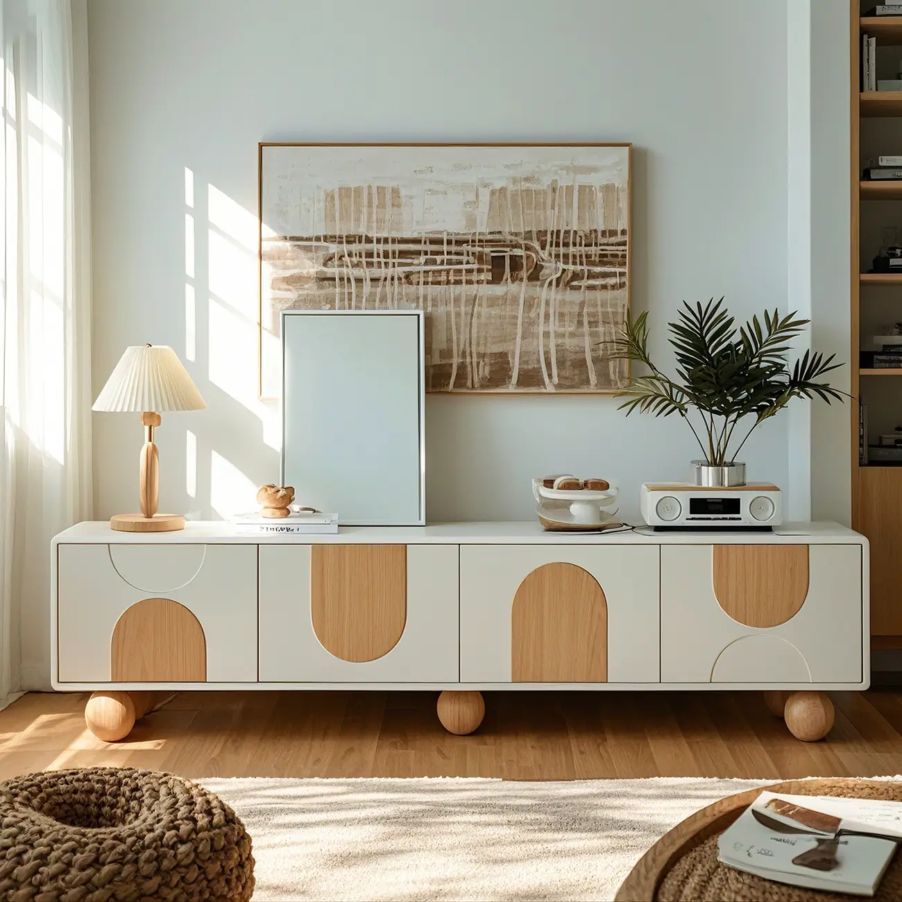 79 White Modern Acrylic Arch Panel Cable Management TV Stand