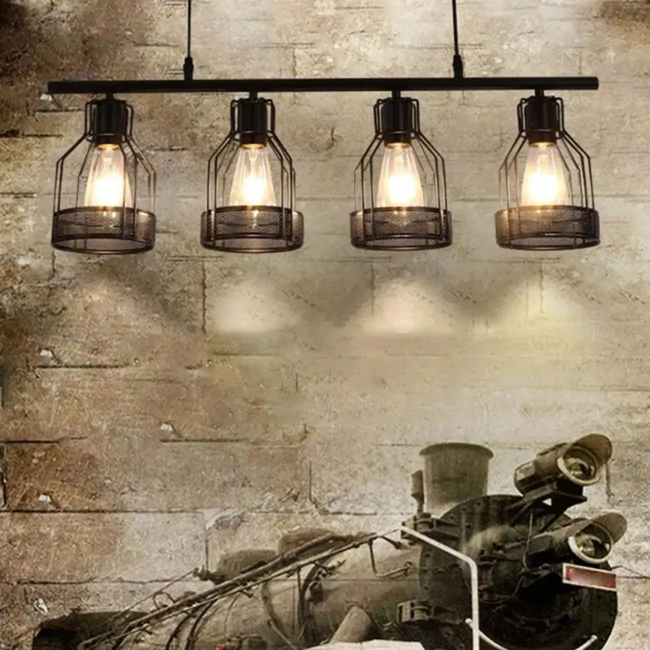 Industrial 4-Light Black Metal Bottle Pendant Light