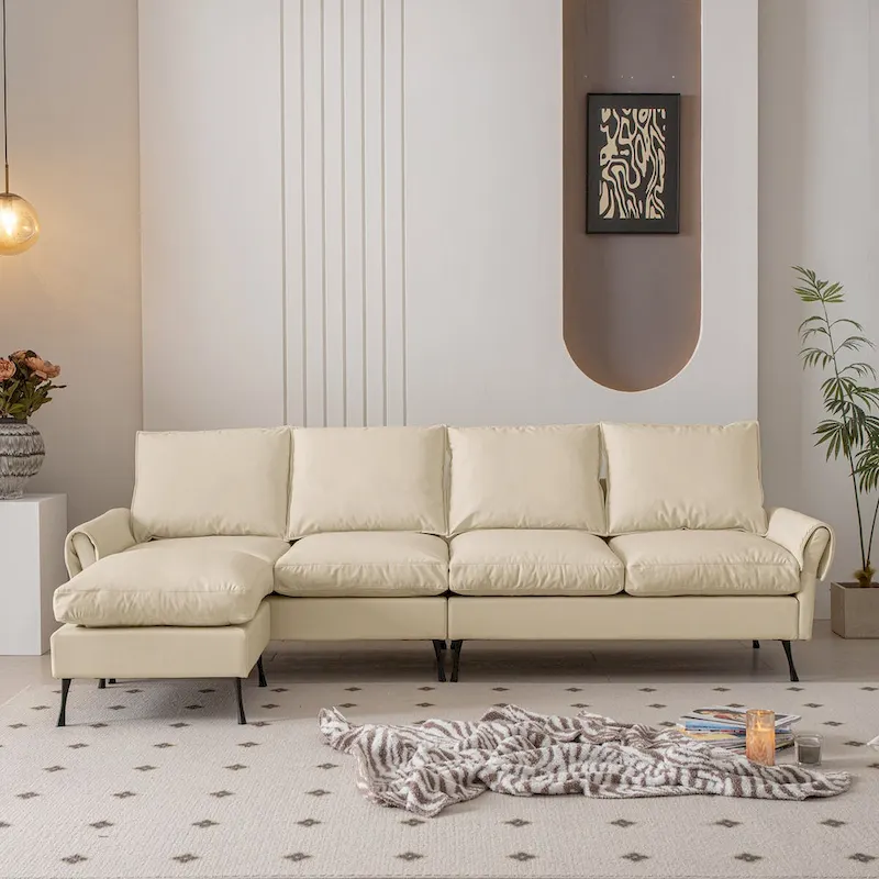 Modern L-Shaped Sofa Couch With Convertible Ottoman