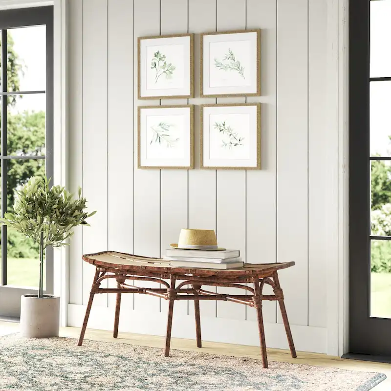 Rattan Bench – Marble Brown, Bamboo Legs, Single Seat