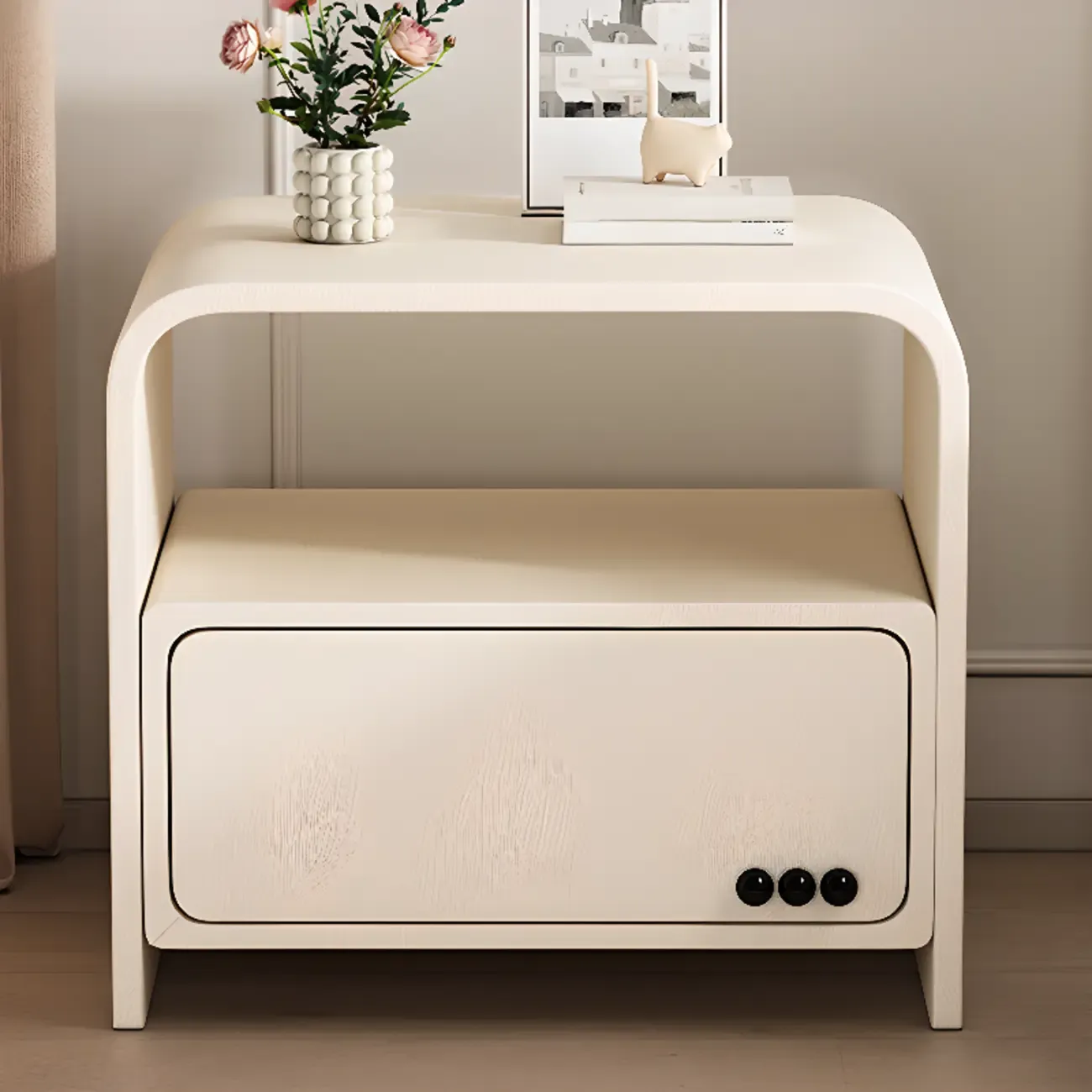 Elegant Modern White Faux Leather Wood Drawer Nightstand