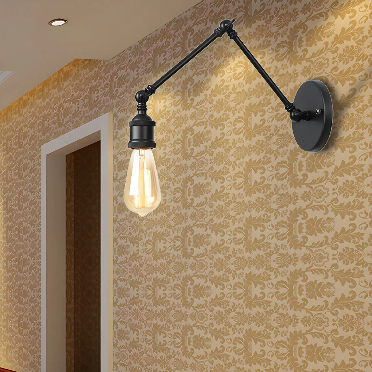 Industrial Open Bulb Swing Arm Wall Light
