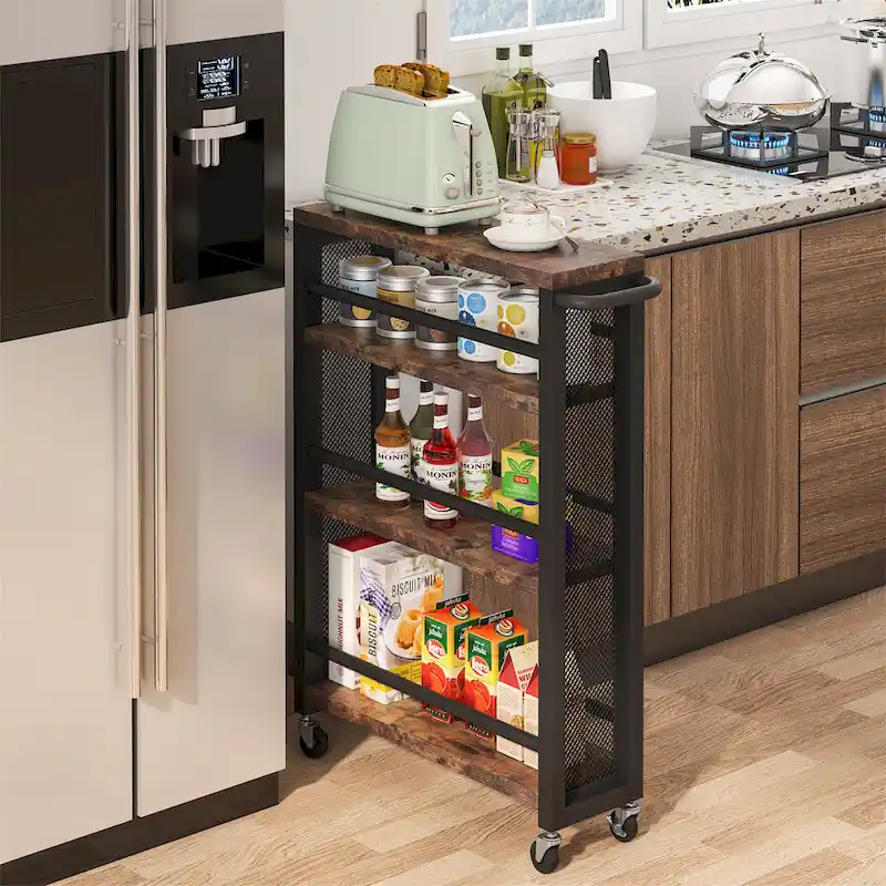 4-Tier Narrow Rolling Kitchen Storage Cart with Handle