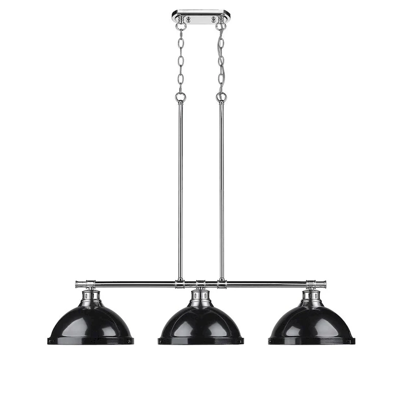 Golden Lighting Duncan Chrome with Black Shades 3-light Linear Pendant Light