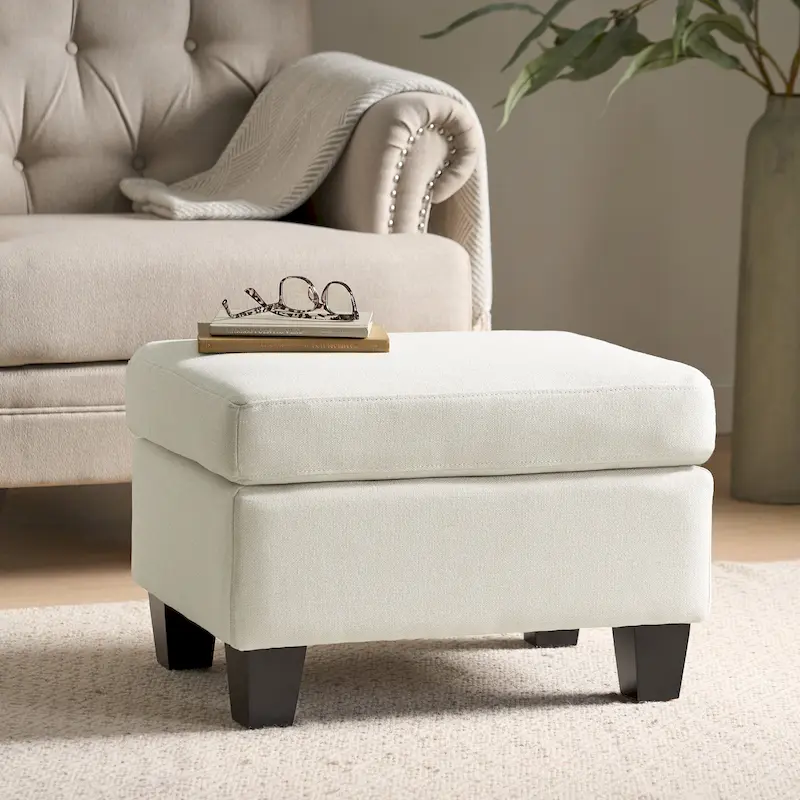 Contemporary Fabric Ottoman | Birch Wood Legs, 300 lb Capacity, 24