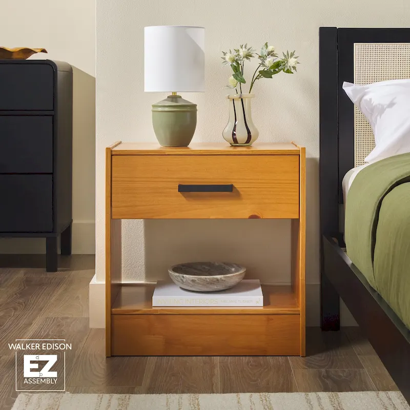 Walker Edison Modern Easy Assembly 1-Drawer Solid Wood Nightstand