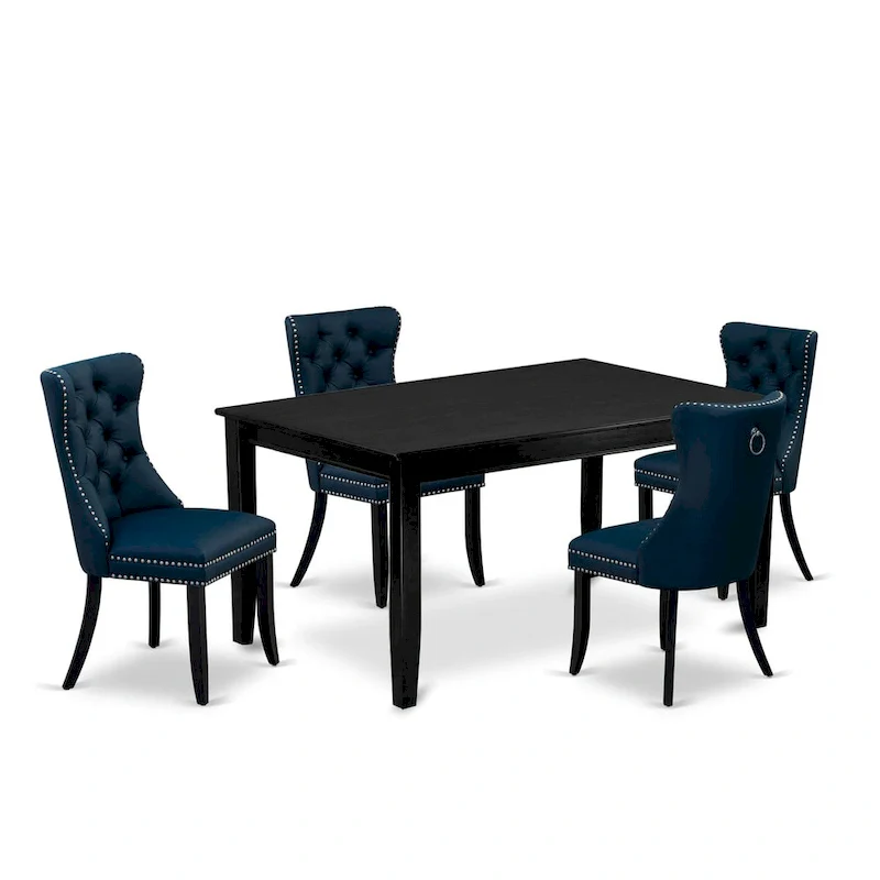Kitchen Table Set Contains a Rectangle Dining Table and Upholstered Chairs, Black (Pieces Options)