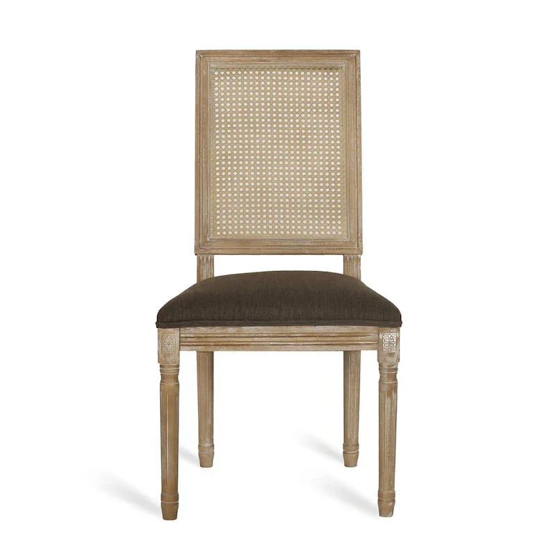 Natural Wood and Cane Upholstered Dining Chairs for 4 People