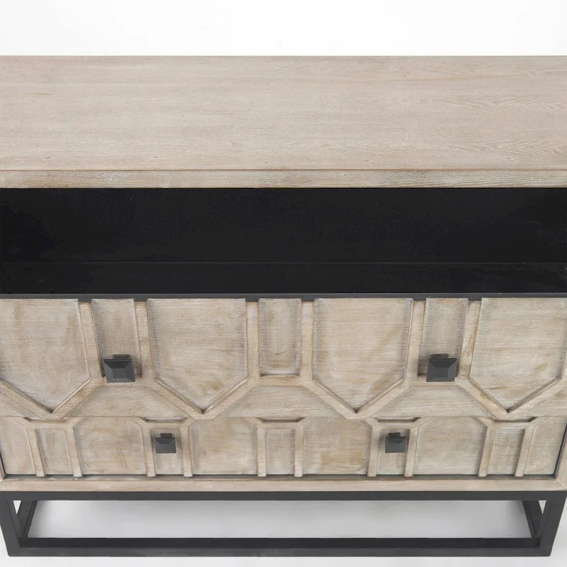 3-Drawer Accent Cabinet with Metal Frame - Geometric Pattern Design (Gray/Light Brown)
