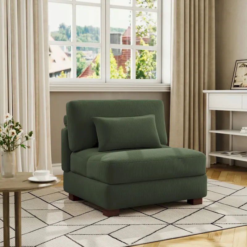 Corduroy Upholstered Armless Accent Chair with Adjustable Headrest