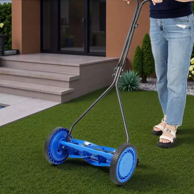 NAYSAYE Manual Lawn Mower Push Reel Grass Cutter Grass Trimmer Smooth Clean Trimming for Home Yard, Black and Blue, 21.3*14.2*9.5