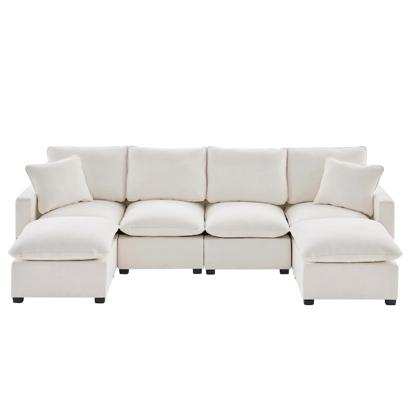 U Shape Modular Sofa, 6 Seat Chenille Deep Seat Sectional Couch