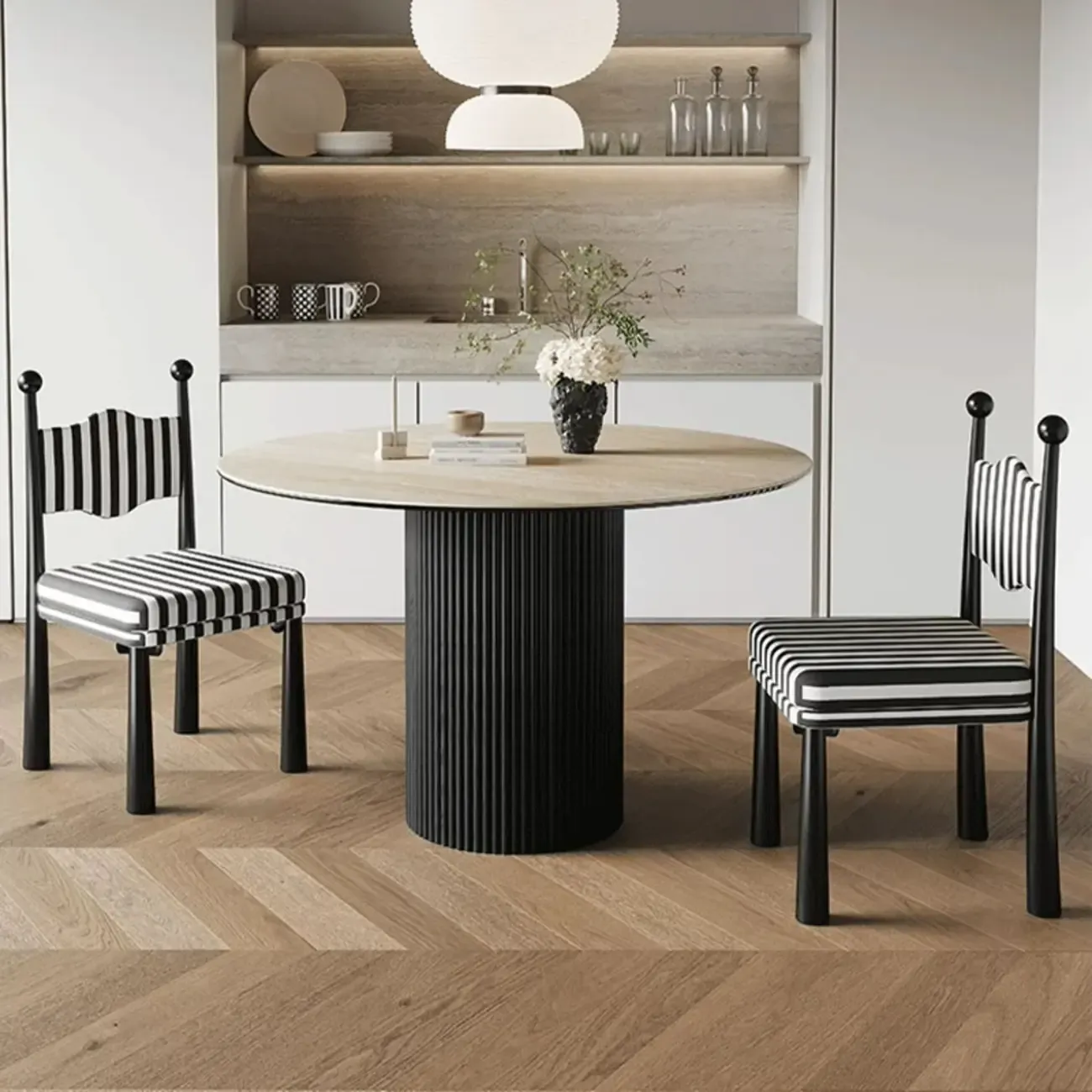 Upholstered Black Armless Striped Dining Chair