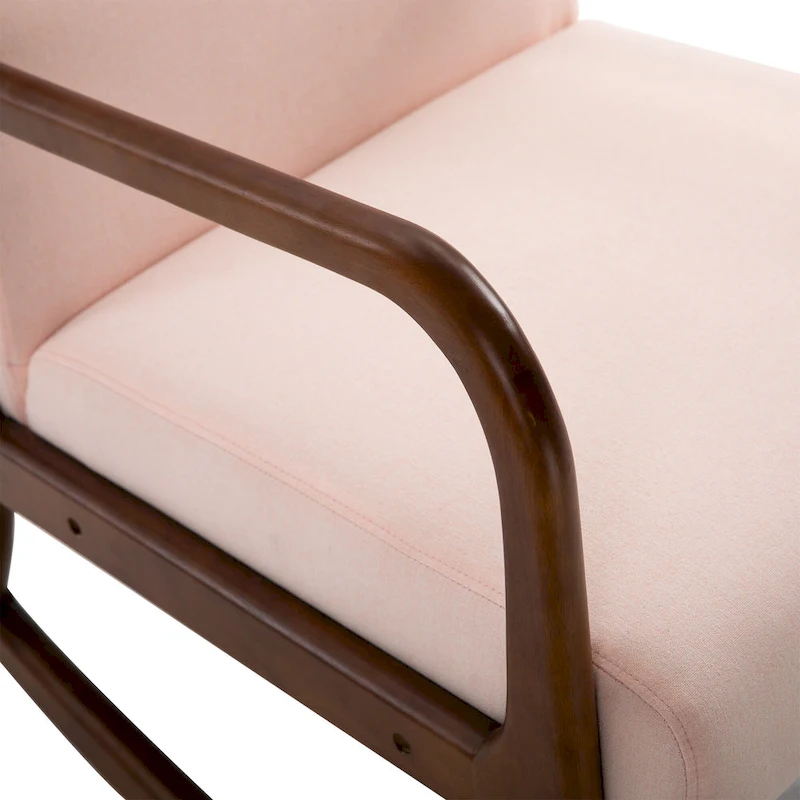 HOMCOM Rocking Chair with Curved Wood Base, Fabric Rocker with Padded Seat Home Furniture Bedroom Living Room Relax