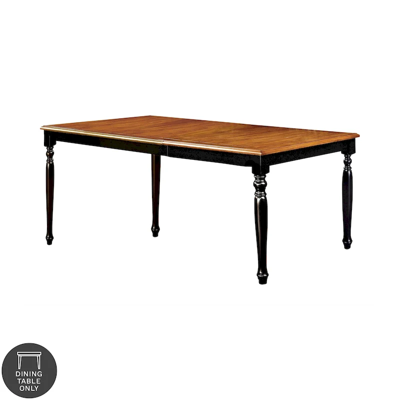 Antique Oak / Black Two-Tone Expandable Dining Table with Removable Leaf – Seats 6 to 8