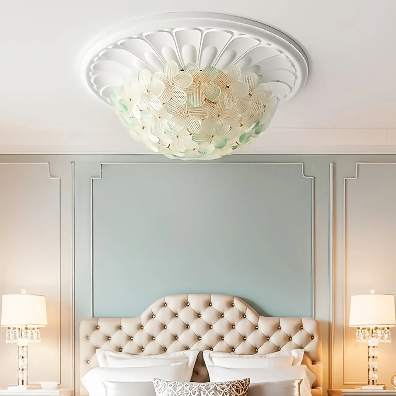 Elegant Floral Glass Dome Semi Flush Ceiling Light