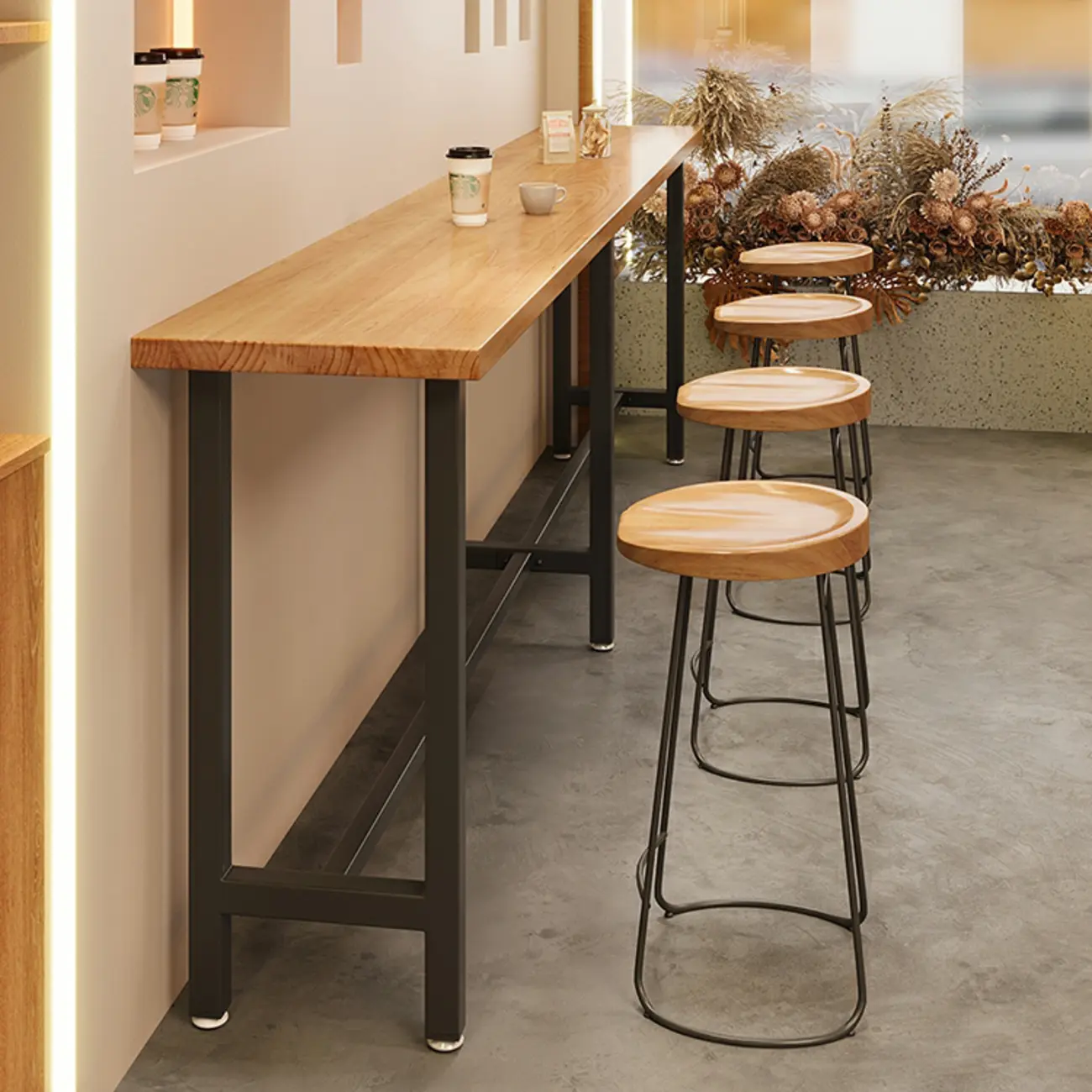 Antique Solid Wood Trestle Base Pub Table