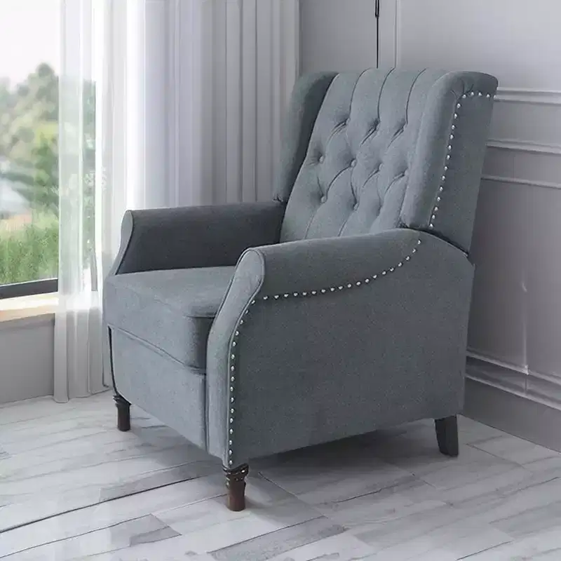 Push Back Recliner Chair, Linen Fabric Reclining Lounge Chair, Adjustable Reclining Sofa With Upholstered Seat