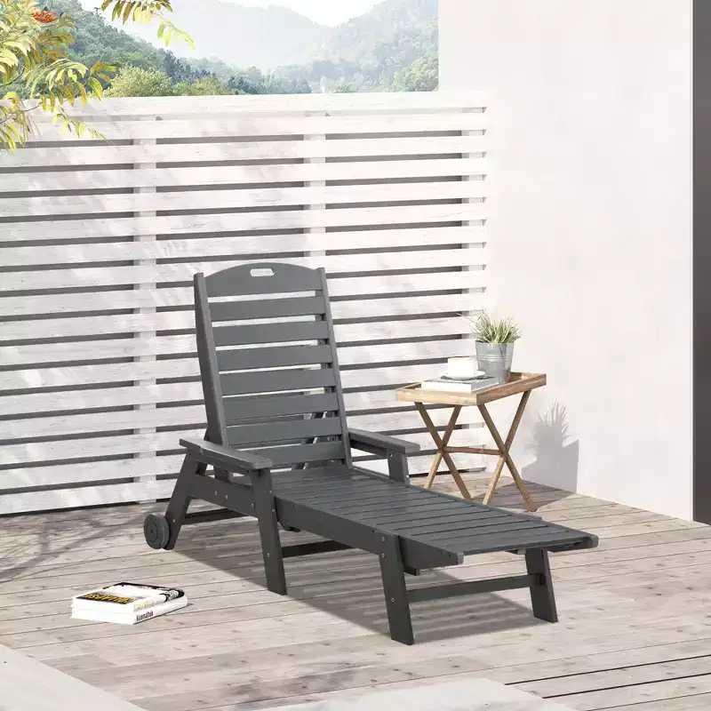 Outdoor Chaise Lounge Chair, Waterproof Pool Furniture with Reclining Adjustable Backrest & Wheels for Beachning, Poolside, Patio