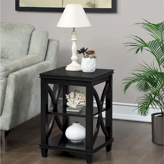 X-Frame End Table with 2 Open Shelves – Black / Driftwood White / Espresso, Single