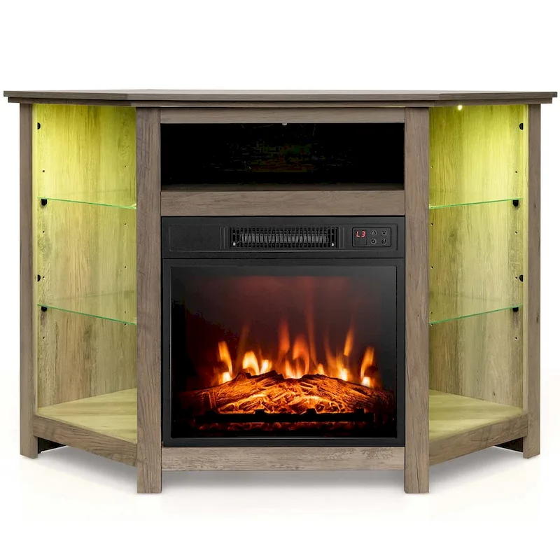 Costway Fireplace TV Stand w/ Led Lights & 18  Electric Fireplace for - See Details